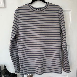 Men’s blue stripe on a gray, heavy weight, longsleeve shirt, size medium